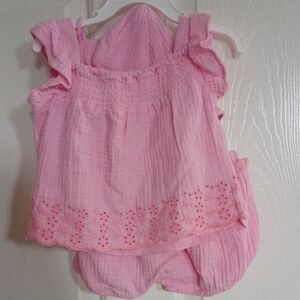 Pink Eyelet Trim Ruffled Baby Set